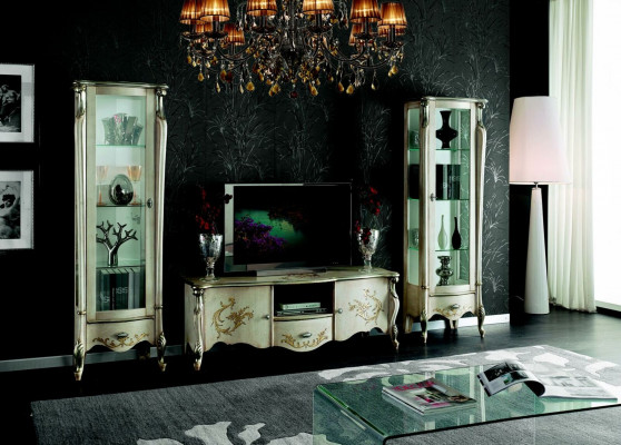 Schéine Set Garnitur 3-teil. RTV mat 2x Vitrine Italienesch Miwwelen Klassesch Stil