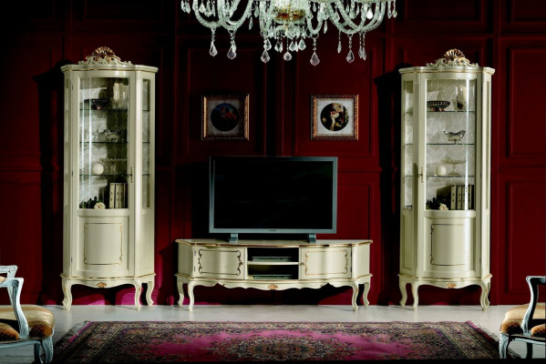 Design Set Garnitur 3 Deeler RTV mat 2x Vitrin Italienesch Luxus Miwwelen Barock Stil