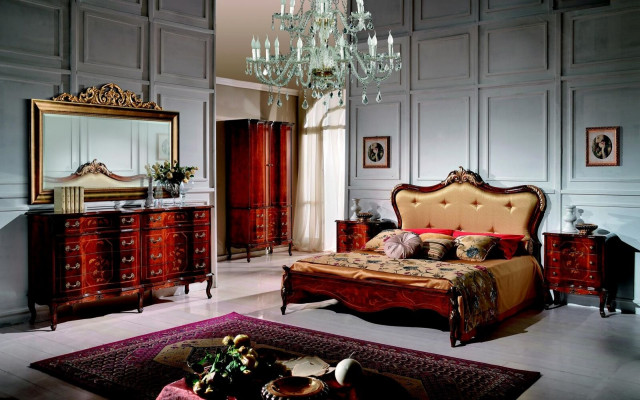 Set 3tlg. Schlofkummer Garnitur Bett 2x Nuetsdësch Italienesch Barock Miwwelen Nei