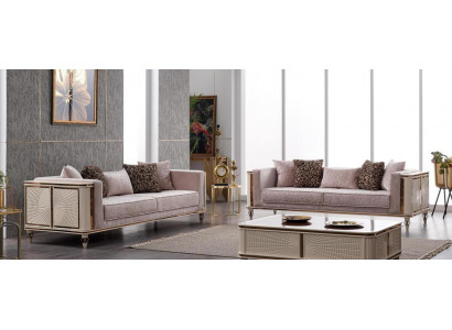 Sofa Canapé Polster Miwwelen Designer Canapéen 3+3 Sëtzer Textil Grouss Sofen