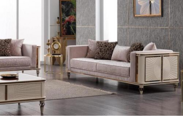 Sofa Canapé Polster Miwwelen Designer Canapéen 3+3 Sëtzer Textil Grouss Sofen
