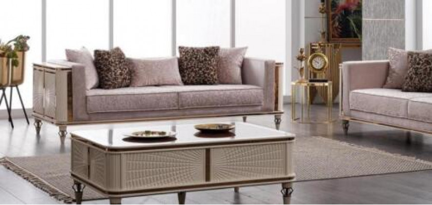 Sofa Canapé Polster Miwwelen Designer Canapéen 3+3 Sëtzer Textil Grouss Sofen