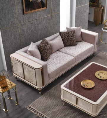 Sofa Canapé Polster Miwwelen Designer Canapéen 3+3 Sëtzer Textil Grouss Sofen