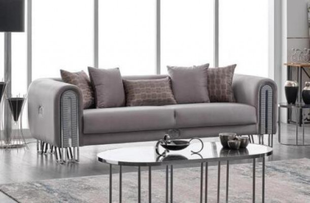 Samtcouch Sëlwer Luxus Sofagarnitur 3+3 Sëtzer Couchen Sofa 2tlg.
