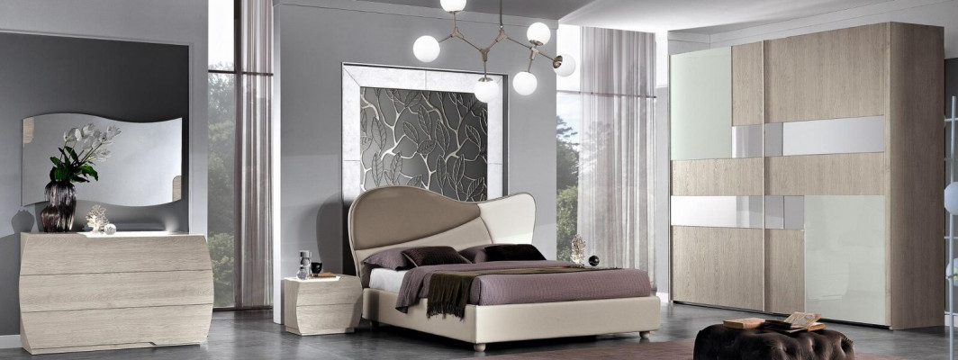 Schlofzimmer Komplett Set Kinnekräich Modern Bett Kleederschaf Nuetsschaf 5 Deeler