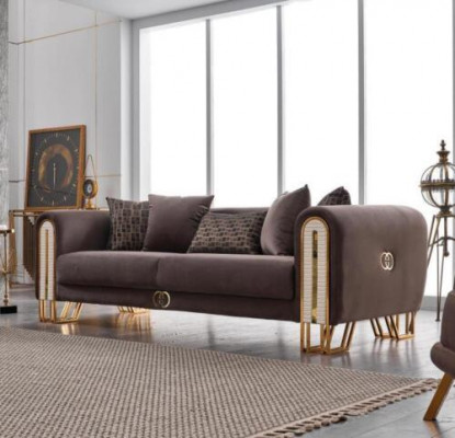 Luxus Couch Gold Metall Sofa Dréisëtzer Couchen Polster Miwwelen 240cm