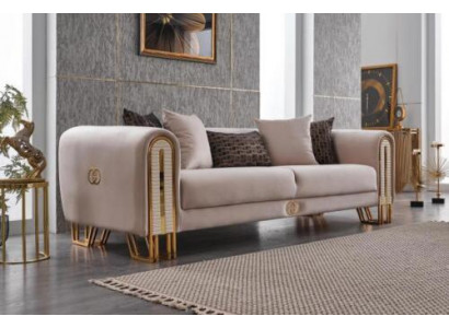 Luxus Sofa Canapé Gold Metall Dräisëtzer Kauten Polster Dräisëtzer Stoff