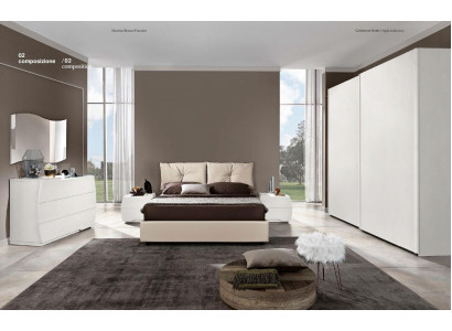 Luxus Set 6-Stéck Schlofzëmmer Bett Nopersdësch Kommode Spigel Kleederschaf Holz