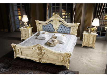Bett Schlofzëmmer Set Miwwelen Art déco Luxus Better 2x Nuetsschaf 3 Deeler.