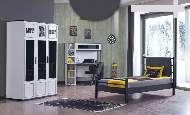 Kannerzëmmer Schlofzëmmer Miwwelen Komplettzëmmer Jugendzëmmer Schwaarz Wäiss 3-teilleg.