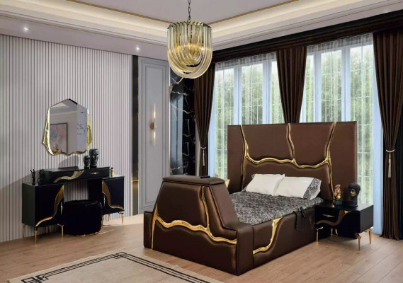 Design, Bett, Polster, Better, Duebelbett, Bestiet Geschir, Luxus, Schlofzëmmer, Bettrumm