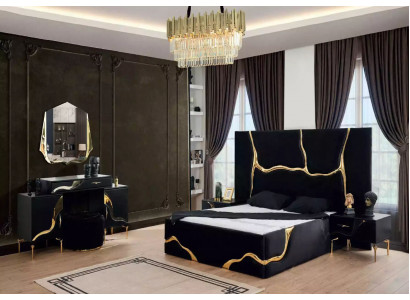 Luxe Schlofzëmmer Miwwelen Bett mat gëllenen Schlaange Muster Better 200x200