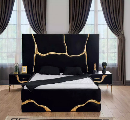 Luxe Schlofzëmmer Miwwelen Bett mat gëllenen Schlaange Muster Better 200x200