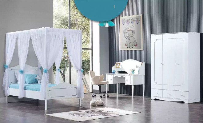 Kannerzëmmer Schlofzëmmer Komplettzëmmer Jugendzëmmer Himmelbett Wäiss