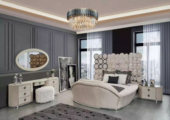 Designerdëppen Luxus Textilbetter Schlofzëmmer Duebelbett 200x200cm Betterahmen