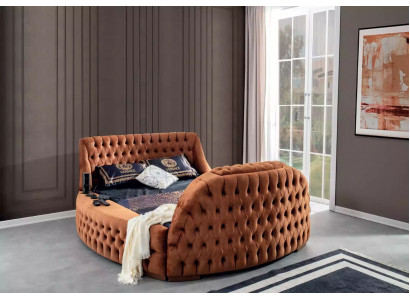 Chesterfield Bett Polster Design Luxus Better Hotel Braun mat TV Fernseher