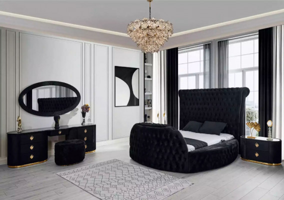 Bett schwaarz Chesterfield modern Hotelbett Duebelbett modern Polsterbett
