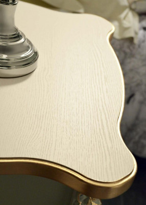 Schlofzëmmer Set Beige Schlofzëmmer Bett Nuetsdësch Kommode Spigel Stull 6 Deeler.