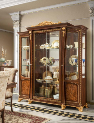 Vitrine Holz Glas Schaf Echt Holz Anrichte Vitrine Wunnzëmmer Miwwelen Italien