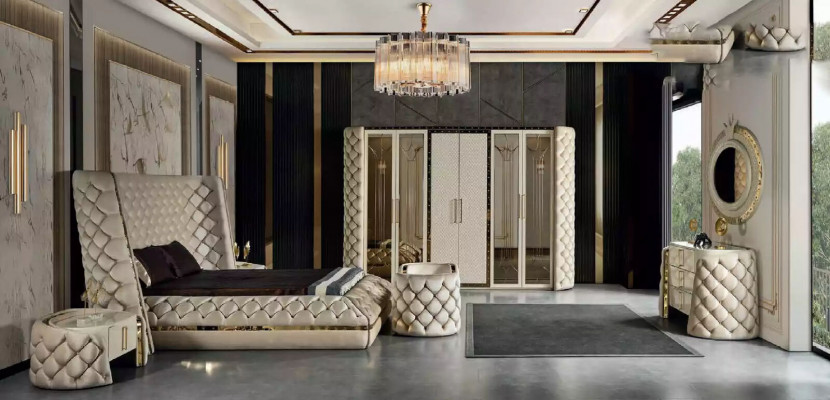 Bett wäiss Chesterfield modernes Hotelbett Duebelbett neit modernes Bett