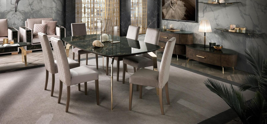 Luxus Set Iesszëmmer Iessdësch Stull XL Dësch Dëscher Still Holz Design 7 Stéck Nei