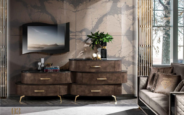 Lowboard RTV TV Schaf Dësch Wunnzëmmer Kommode Sideboard Holz Modern Miwwelen