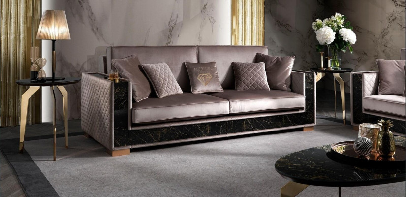Sofa Dräisëtzer Couch Polster Design Sëtz Sofas Zëmmer Miwwelen Stoff 3er Modern