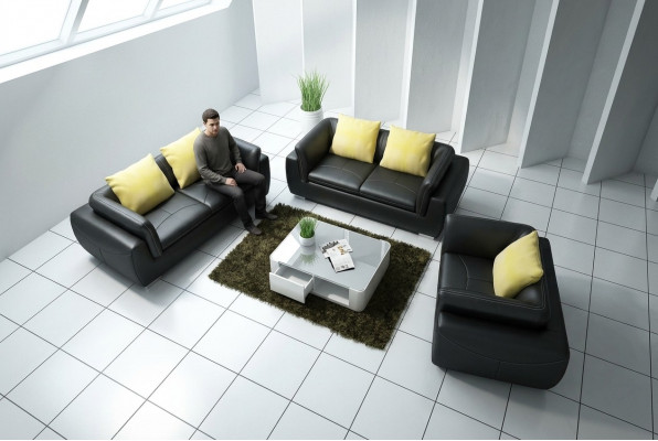 Ledersofa Canapé Wunnlandschaft 3+2+1 Sëtz Garnitur Design Modern Sofa F_3014D