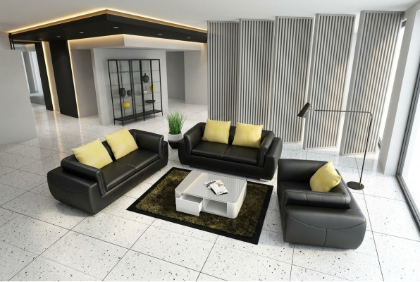 Ledersofa Canapé Wunnlandschaft 3+2+1 Sëtz Garnitur Design Modern Sofa F_3014D