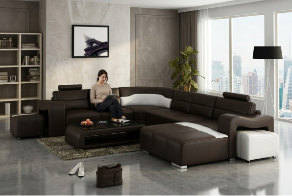 Ledercouch Couch Wunnlandschaft Eckcouch Eck Garnitur Design Modern Couch