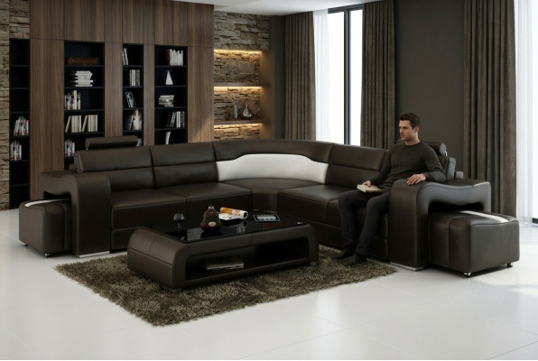 Lieder-Couch Wunnlandschaft Eckcanapé Eck-Garnitur Design Moderne Canapé F3008B