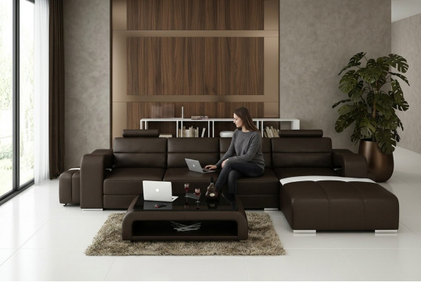 Ledersofa Canapé Wunnlandschaft Ecksofa Eck Garnitur Design Modern Sofa F3008C