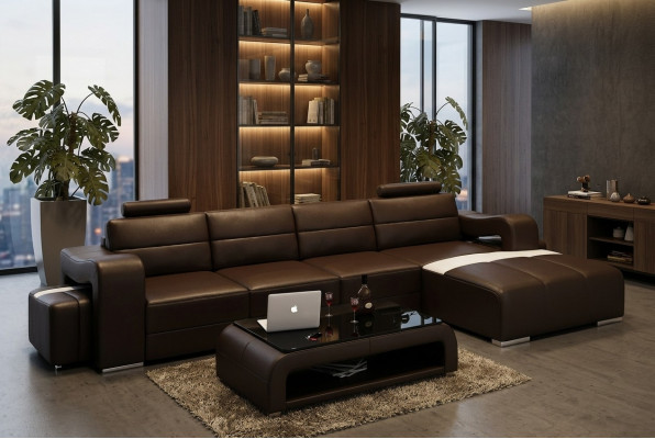 Ledersofa Canapé Wunnlandschaft Ecksofa Eck Garnitur Design Modern Sofa F3008C