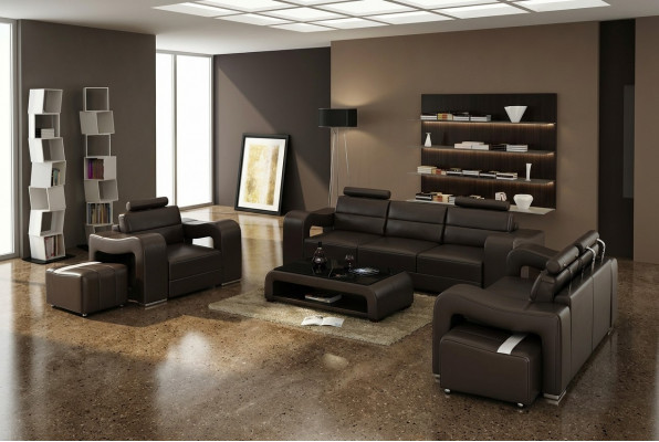 Ledersofa Canapé Wunnlandschaft 3+2+1 Sëtzer Garnitur Design Modern Canapé F3008D