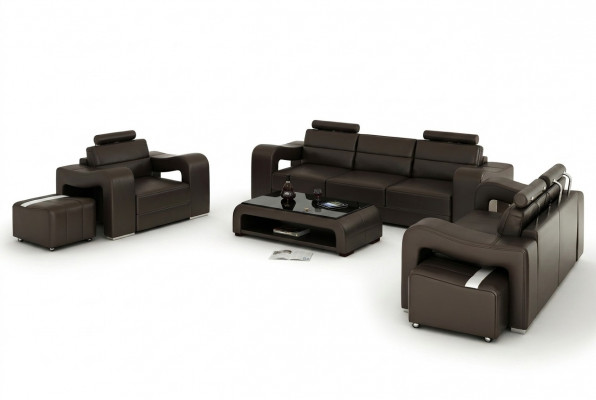 Ledersofa Canapé Wunnlandschaft 3+2+1 Sëtzer Garnitur Design Modern Canapé F3008D