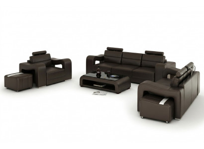 Ledersofa Canapé Wunnlandschaft 3+2+1 Sëtzer Garnitur Design Modern Canapé F3008D