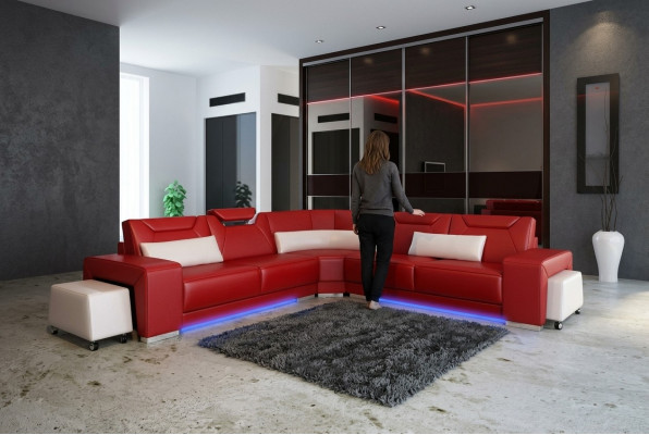 Ledercouch Wunnlandschaft Canapé Eck Garnitur Design Modern Canapé F3011B
