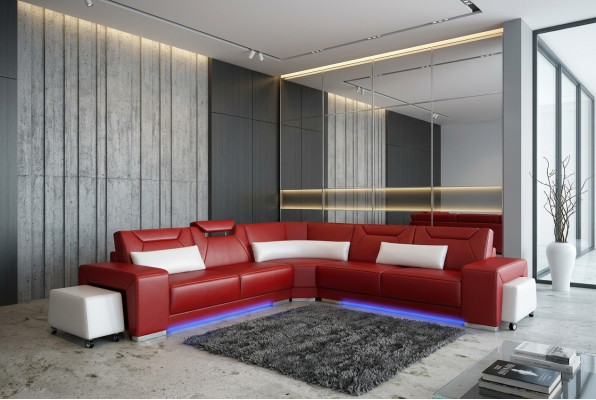 Ledercouch Wunnlandschaft Canapé Eck Garnitur Design Modern Canapé F3011B
