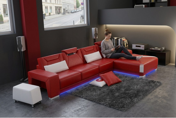 Ledersofa Canapé Wunnlandschaft Ecksofa Eck Garnitur Design Modern Sofa F3011C
