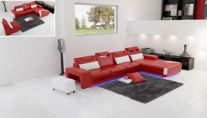 Ledersofa Canapé Wunnlandschaft Ecksofa Eck Garnitur Design Modern Sofa F3011C