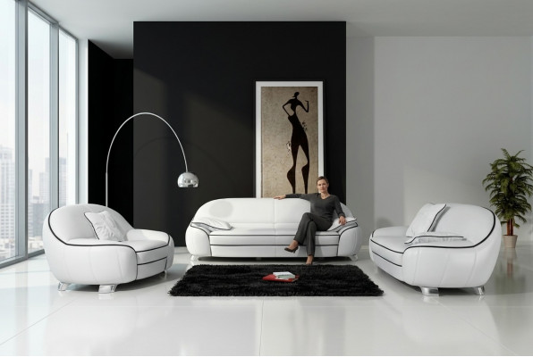 Ledercouch Couch Wunnlandschaft 3+2+1 Sëtz Garnitur Design Modern Sofa F3013