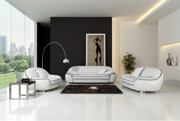 Ledercouch Couch Wunnlandschaft 3+2+1 Sëtz Garnitur Design Modern Sofa F3013