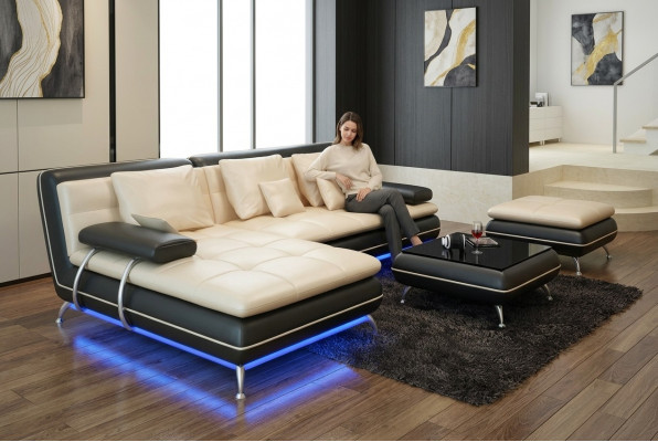 Ledersofa Canapé Wunnlandschaft Ecksofa Eck Garnitur Design Modern Sofa Nei F3015