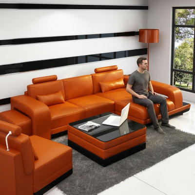 Ledersofa Couch Wunnlandschaft Ecksüfa Eck Garnitur Design Modern Sofa F3017C
