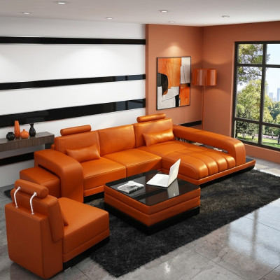Ledersofa Couch Wunnlandschaft Ecksüfa Eck Garnitur Design Modern Sofa F3017C