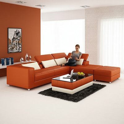 Ledersofa Canapé Wunnlandschaft Ecksofa Eck Garnitur Design Modern Sofa F3018