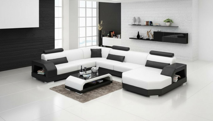 Ledercouch Sofa Wunnlandschafte Ecksofa Eck Garnitur Design Modern Sofa G8001