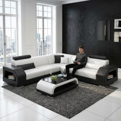 Ledercouch Canapé Wunnlandschaft Ecksofa Eck Garnitur Design Modern Sofa G8001B