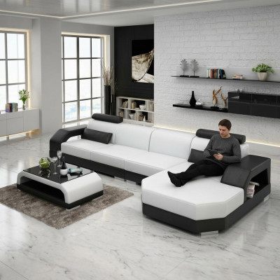 Ledercouch Wunnlandschaft Canapé Eck Garnitur Design Modern Canapé G8001C