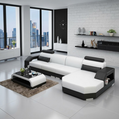 Ledercouch Wunnlandschaft Canapé Eck Garnitur Design Modern Canapé G8001C